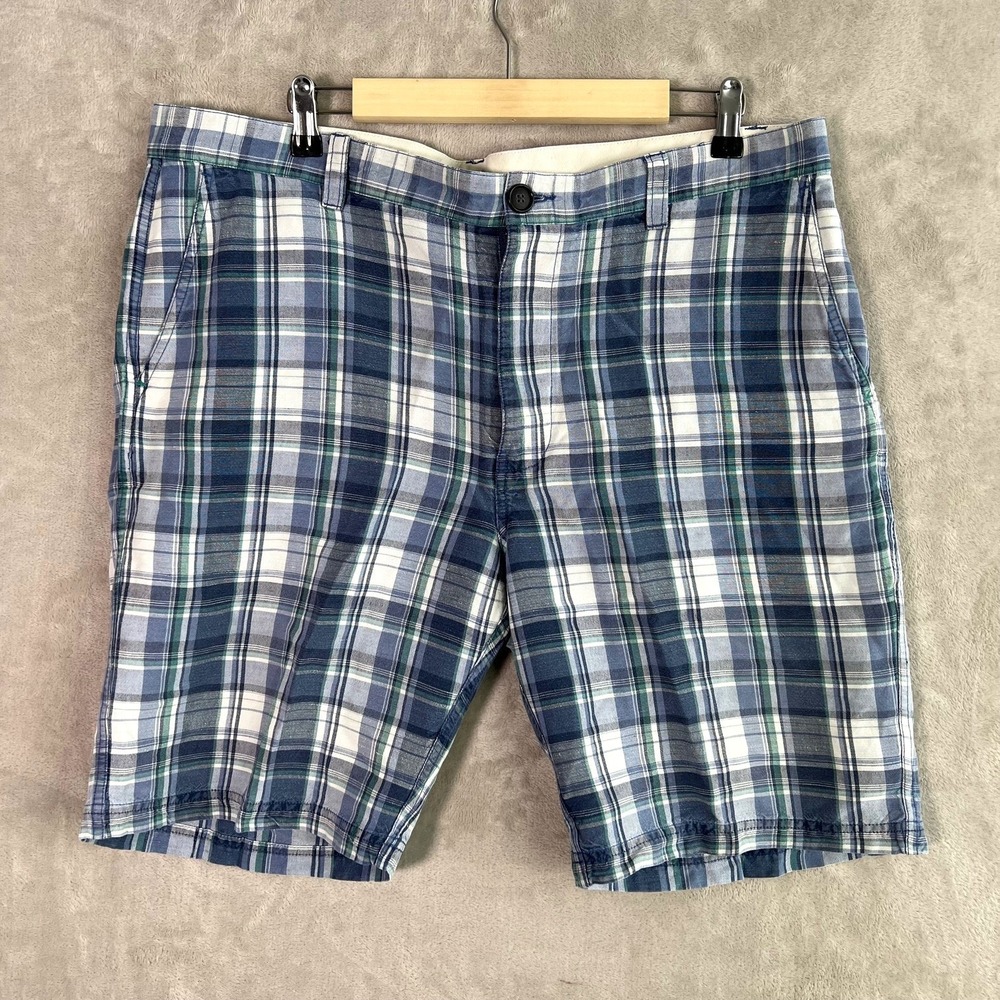 Tommy Bahama Mens Shorts Sz 38 Blue Madras Plaid Linen Blend Coastal Beach Vaca